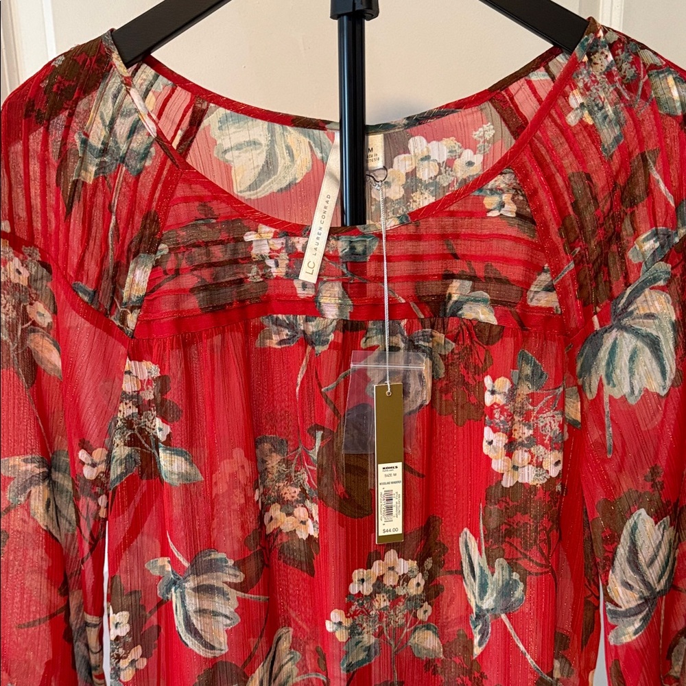 LC Lauren Conrad Red Floral Blouse - Picture 3 of 4